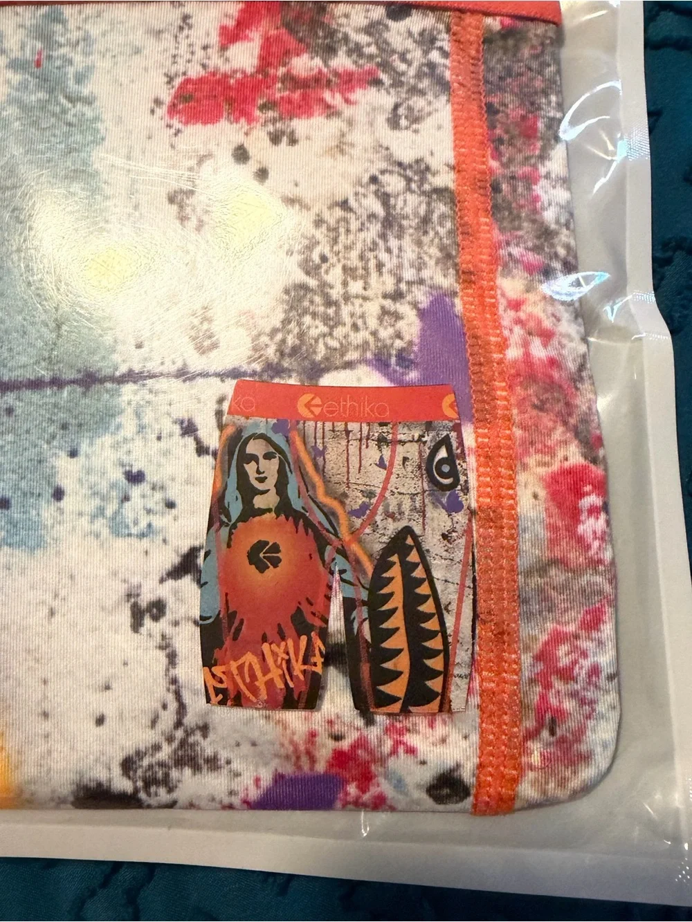 Ethika Multicolor Abstract Boxer Briefs with Orange Waistband